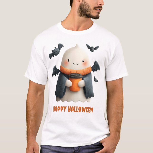 T-shirt Bonne Halloween jolie conception de fantôme (Devant)