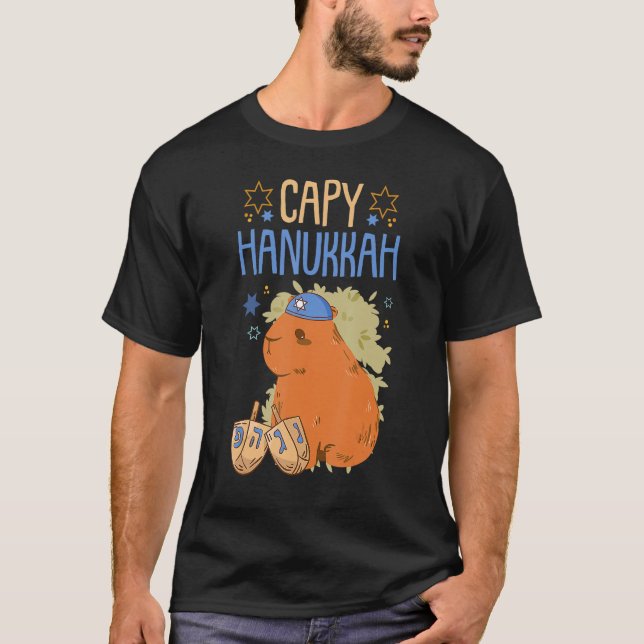 T-shirt Bonne Hanoukka 2022 Dreidel Menorah Capybara Capy (Devant)