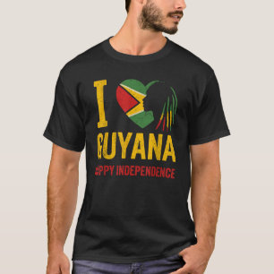 T-shirt Bonne Indépendance Guyana Guyanais Drapeau I Heart