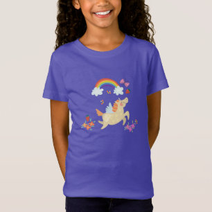 T-Shirt Bonne licorne avec nuages et fleurs arc-en-ciel