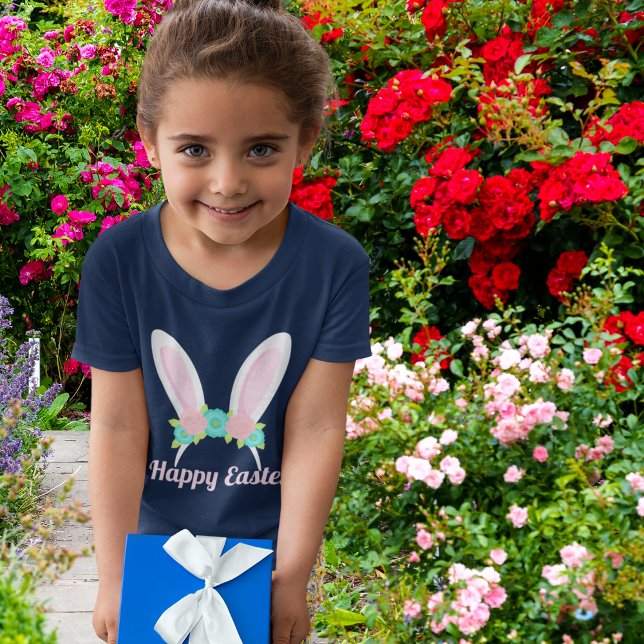 T-shirt Bonne Pâques mignonne Lapin Rose Oreilles Filles (Créateur téléchargé)