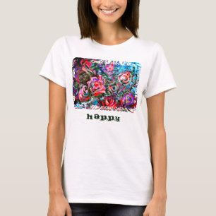 T-shirt BONNE peinture artistique avec des roses semi-abst
