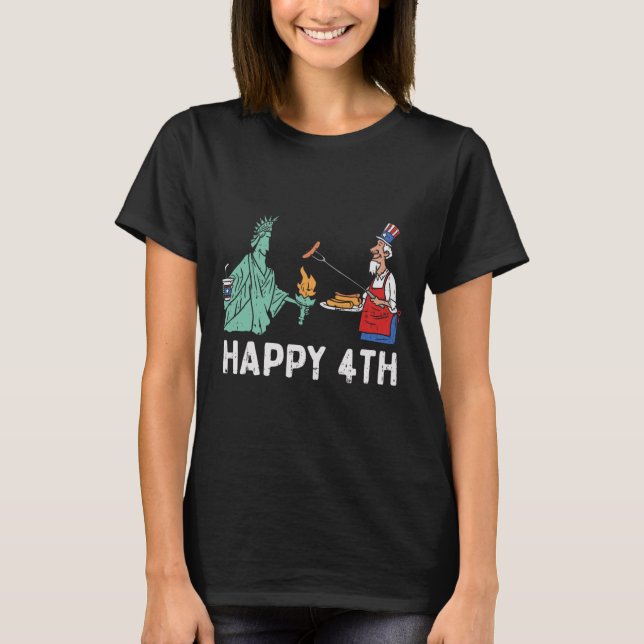 T-shirt Bonne Quatrième Statue De Liberty Oncle Sam Funny  (Devant)