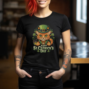 T-shirt "Bonne Saint Catrick's Day" Chat Leprechaun