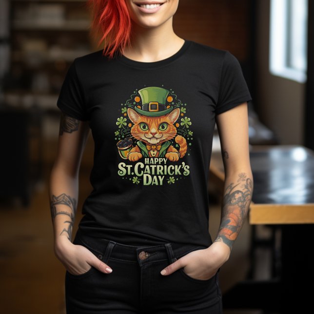 T-shirt "Bonne Saint Catrick's Day" Chat Leprechaun (Happy St. Catrick's Day" )