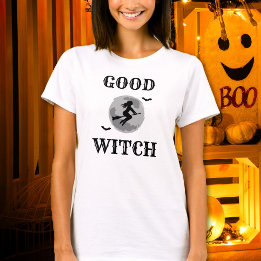 T-shirt Bonne Sorcière Femmes Halloween en Noir et Blanc