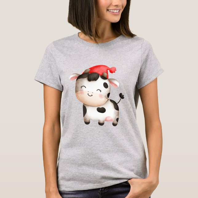 T-shirt Bonne vache dans un Casquette rouge mignon (Devant)