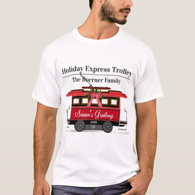 T-shirt Bonnes Fêtes Family Tram Trolley Streetcar (Devant)