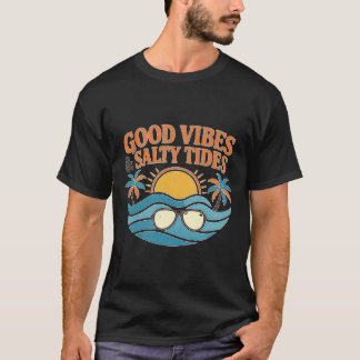 T-shirt Bonnes Vibrations Marées Salées Vintage Été Plage