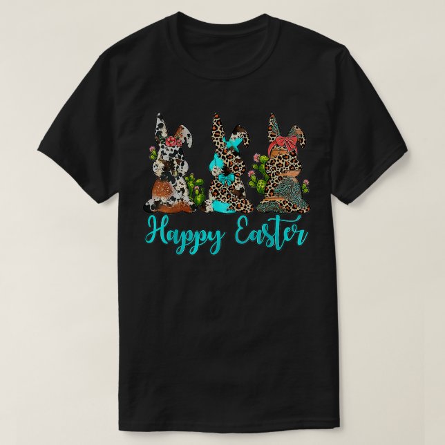 T-shirt Bonnet de Léopard Occidental Bunnies Turquoise Hap (Design devant)