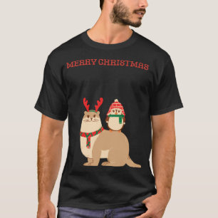 T-shirt Bonnet de renne mignon avec pingouin
