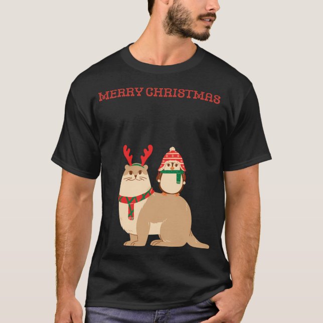 T-shirt Bonnet de renne mignon avec pingouin (Devant)