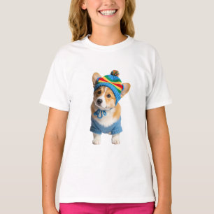 T-shirt Bonnet rayé arc-en-ciel Chien de manchon bleu Enfa