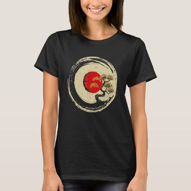 T-shirt Bonsai Tree In Japanese Zen Buddhist Enso Circle M (Devant)