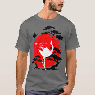 T-shirt Bonsai Tree, nid de grue et soleil rouge