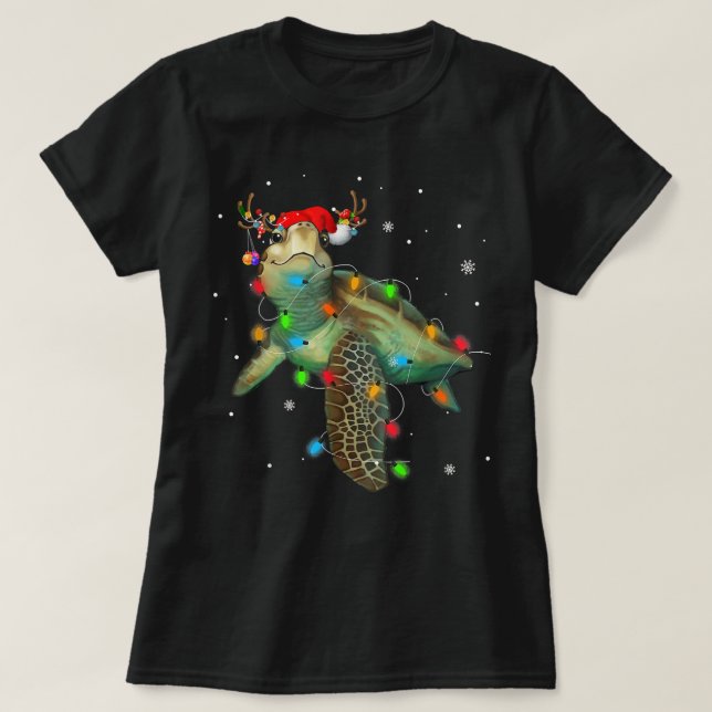 T-shirt Bonté Astute Tortue de mer Lumières de Noël Drôle (Design devant)