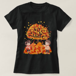 T-shirt Bonté saisonnière Bonne Automne Enfants et Feuille