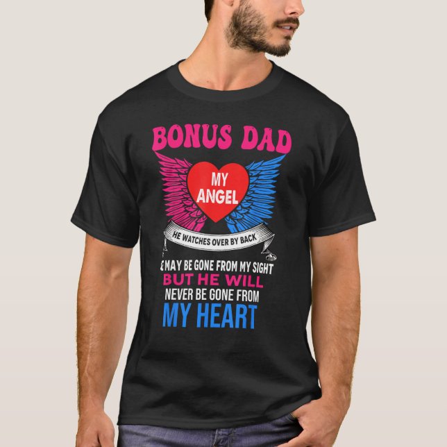 T-shirt Bonus Dad My Angel He Watches Over My Back He May  (Devant)