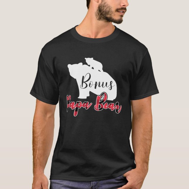 T-shirt Bonus Papa Bear Buffalo Plaid Stepdad Fathers Day  (Devant)