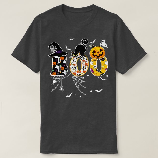 T-shirt Boo Avec Araignées Et Sorcière Casquette Halloween (Design devant)