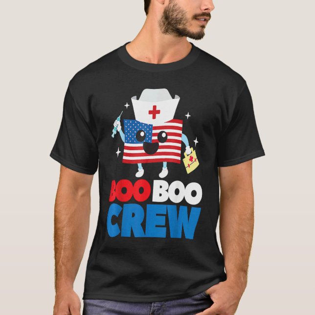 T-shirt Boo Boo Crew American Flag  4th Of July USA Nurse (Devant)