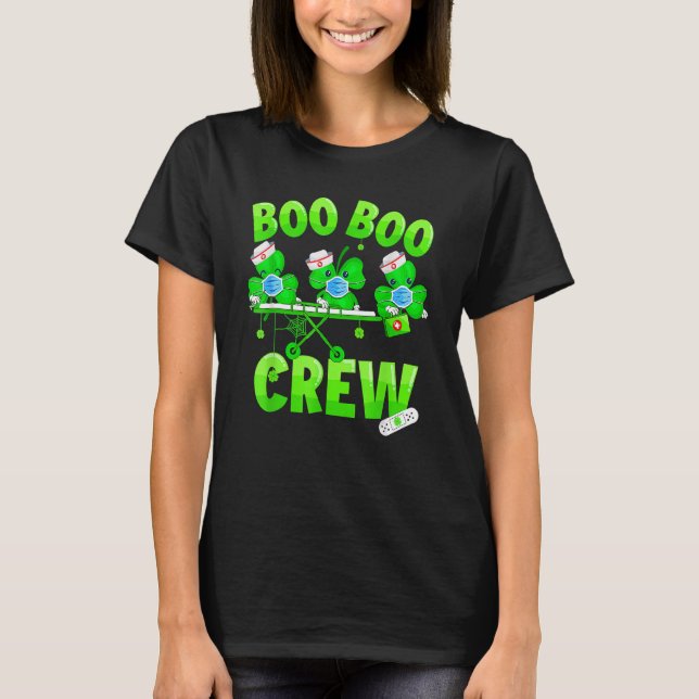 T-shirt Boo Boo Crew Nurse St Patrick's Day Shamrock Face (Devant)