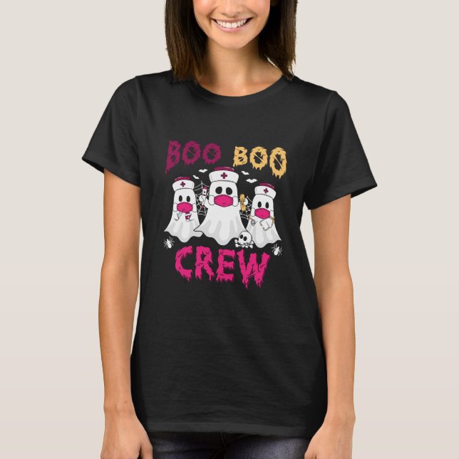 T-shirt Boo Boo Crew Pink Nurse Halloween Ghost (Devant)