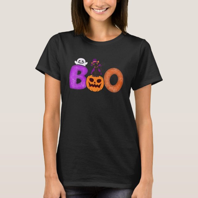 T-shirt Boo Cat Pumpkin Halloween Ghost Costume Leopard (Devant)
