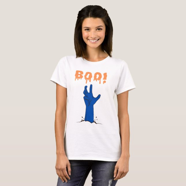 T-shirt BOO! Design Halloween Main de Zombie (Devant entier)