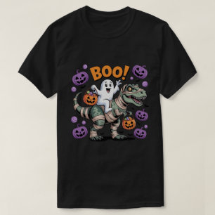 T-shirt Boo! Gentil Fantôme à Cheval sur un T-Rex Momie av