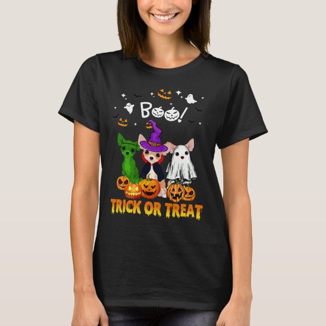 T-shirt Boo Ghost Chihuahua Tricoter Ou Traiter Halloween (Devant)