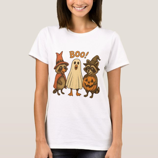 T-shirt Boo ghost raccoon png｜halloween goose png｜witch ra (Devant)