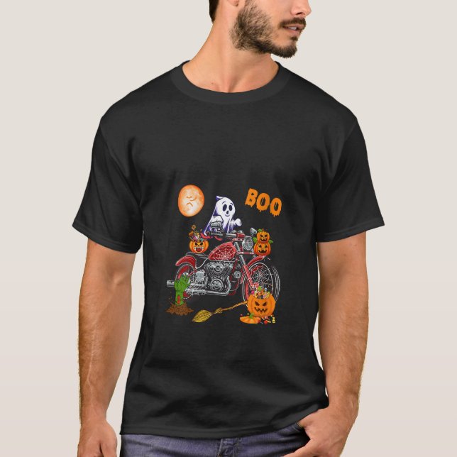 T-shirt Boo Ghost Riding Motorcycle Horreur Candy Sac Carv (Devant)