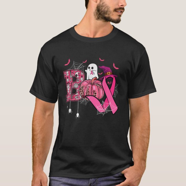 T-shirt Boo Halloween Citrouille Pink Ribbon sorcière Poub (Devant)