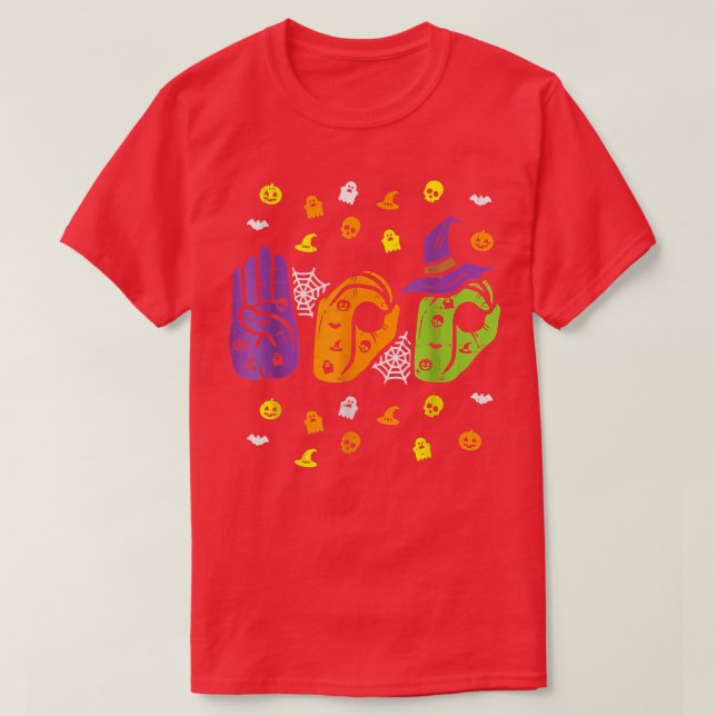 T-shirt Boo Hands American Sign Language Pride ASL Hallowe (Design devant)