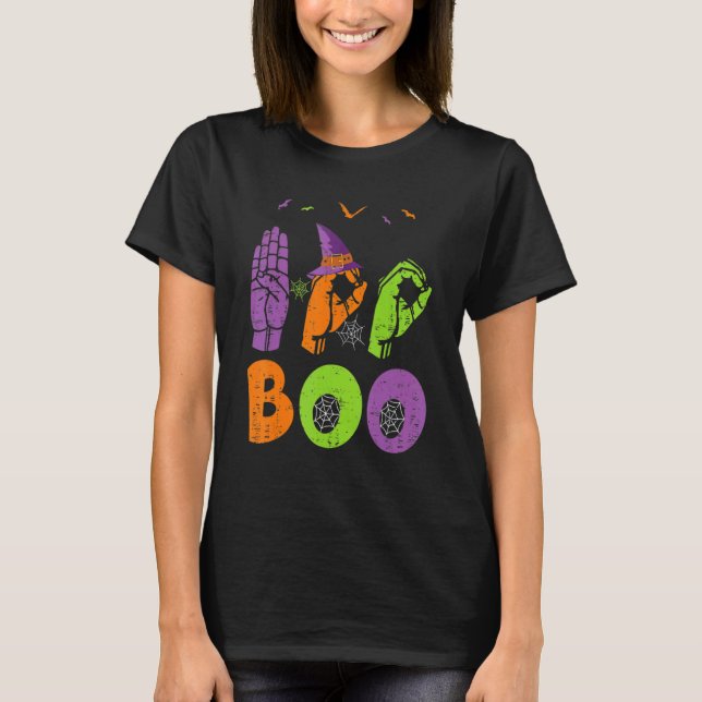 T-shirt Boo Hands American Sign Language Pride ASL Hallowe (Devant)