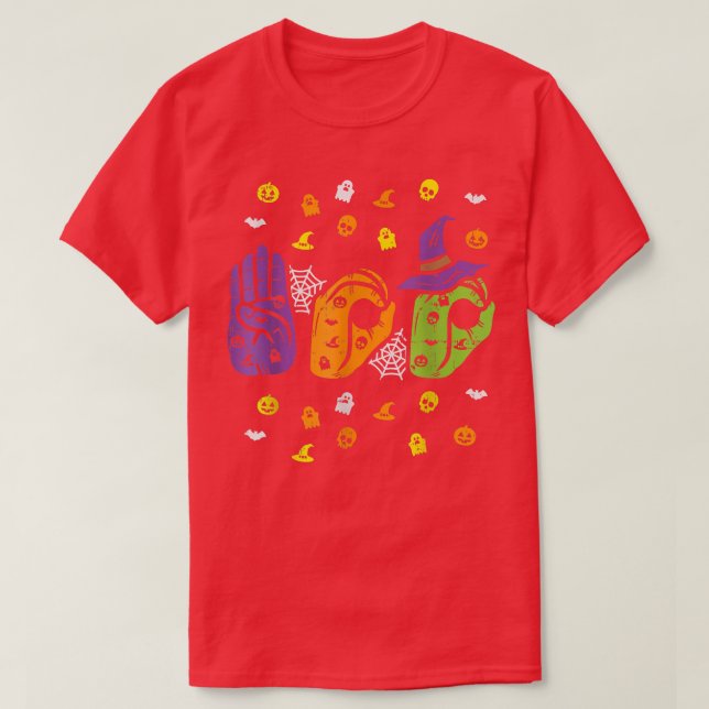 T-shirt Boo Hands American Sign Language Pride Asl Hallowe (Design devant)