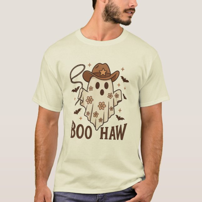 T-shirt Boo Haw Cowgirl Ghost - Mignonne Halloween Occiden (Devant)