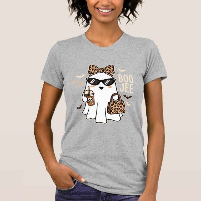T-shirt Boo Jee Cute Ghost Halloween Leopard Design_1 (Devant)