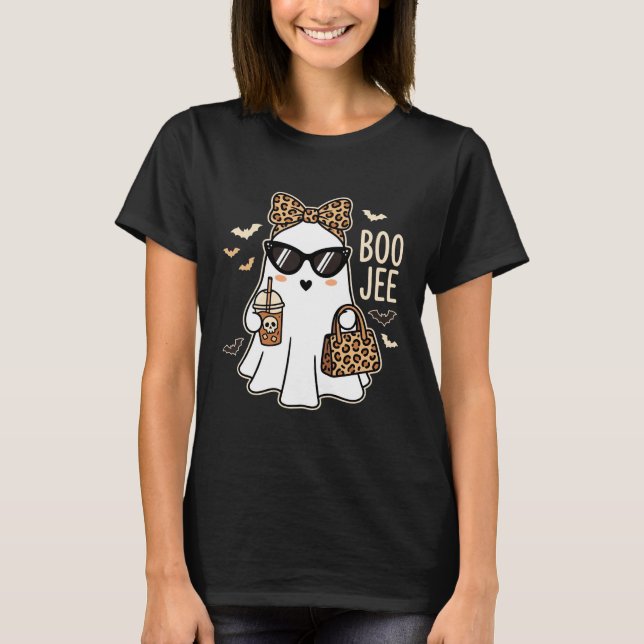 T-shirt Boo Jee Cute Ghost Halloween Leopard Design_1 (Devant)