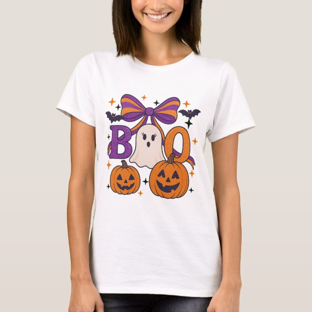 T-shirt Boo png｜spooky mama png coquette halloween｜preppy  (Devant)