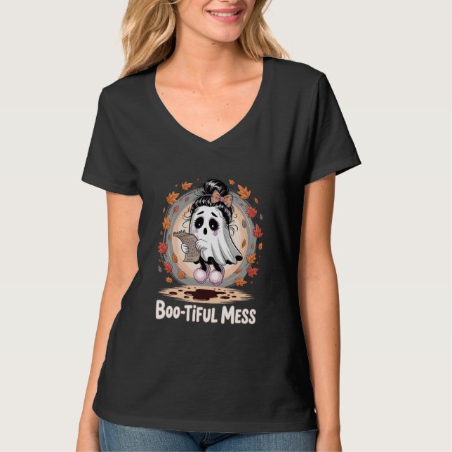 T-shirt Boo-tiful Mess – Impression automnale de fantôme (Devant)