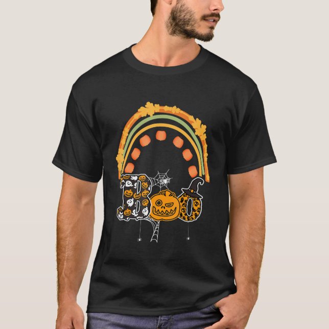 T-shirt Boo With Spiders And Witch Hat Halloween Rainbow (Devant)