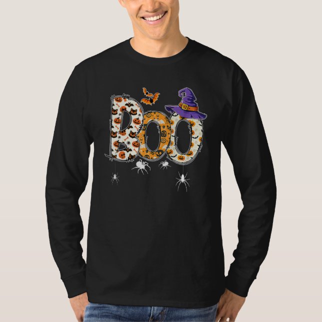 T-shirt Boo With Spiders Witch Hat Halloween Costume Party (Devant)