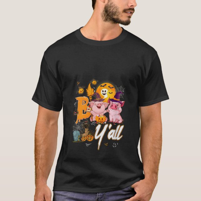 T-shirt Boo Y all mignonne Pig Witch Casquette Citrouille  (Devant)