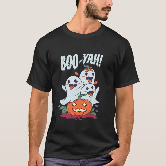 T-shirt Boo Yah Funny Ghost Jack-o'-lantern Citrouille Hal (Devant)