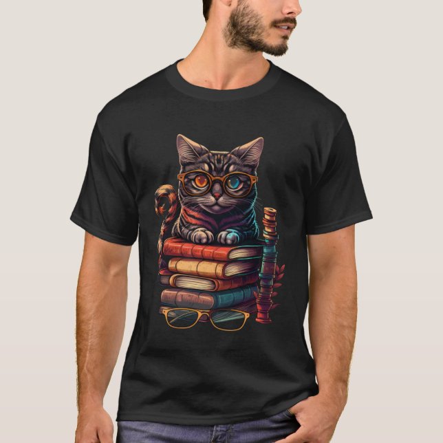 T-shirt Book  Cat fan and Bookworm Cats and Books (Devant)