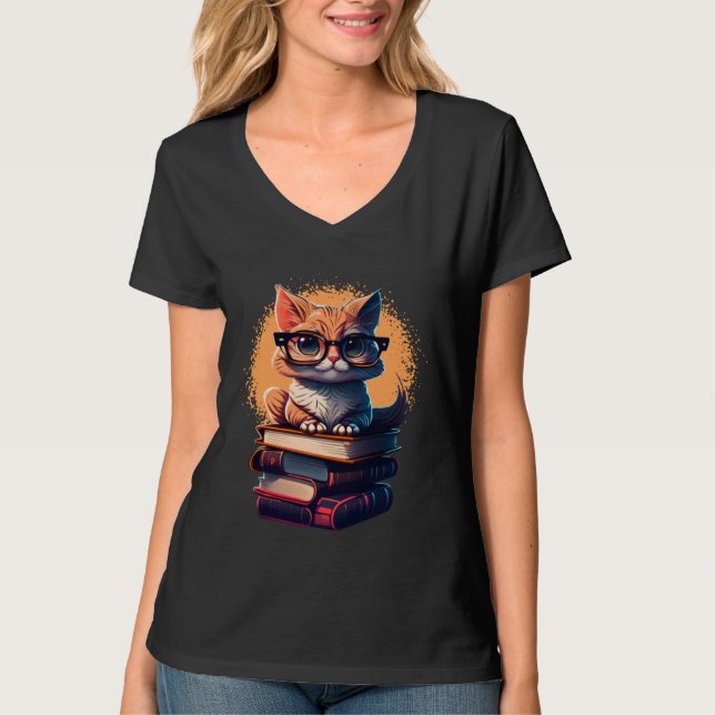 T-shirt Book  Cat fan bookworm Cats and Books  1 (Devant)