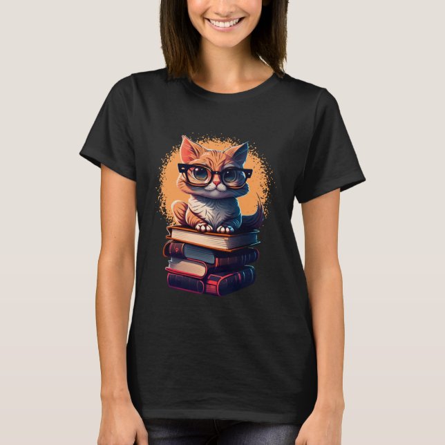 T-shirt Book  Cat fan bookworm Cats and Books  1 (Devant)