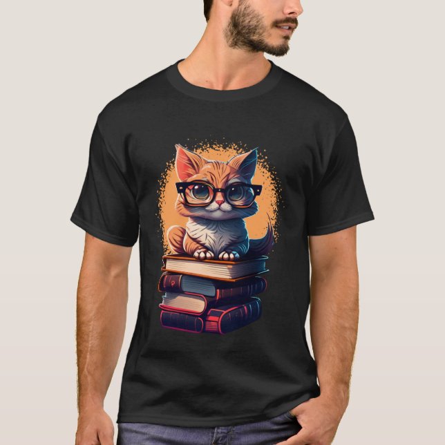 T-shirt Book  Cat fan bookworm Cats and Books  1 (Devant)